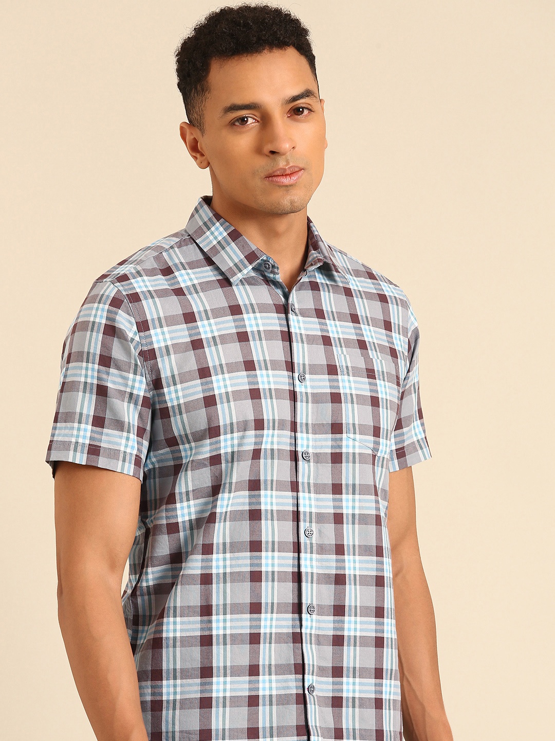 

Being Human Slim Fit Opaque Checked Pure Cotton Casual Shirt, Grey