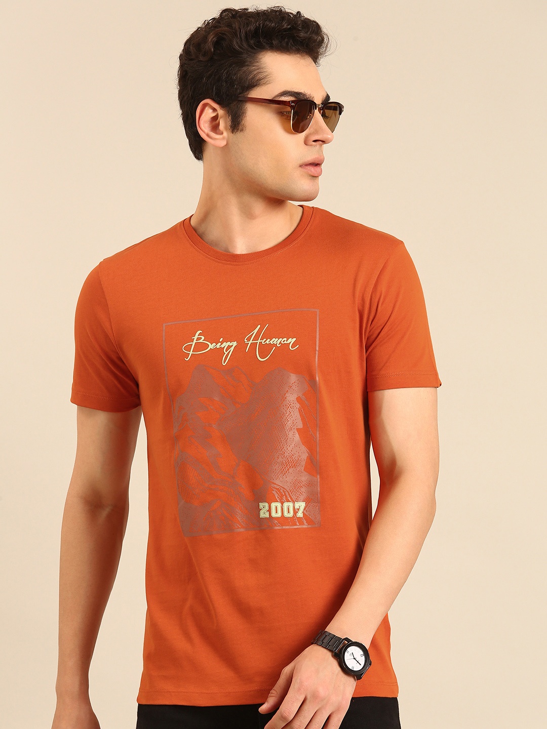 

Being Human Printed Pure Cotton T-shirt, Rust