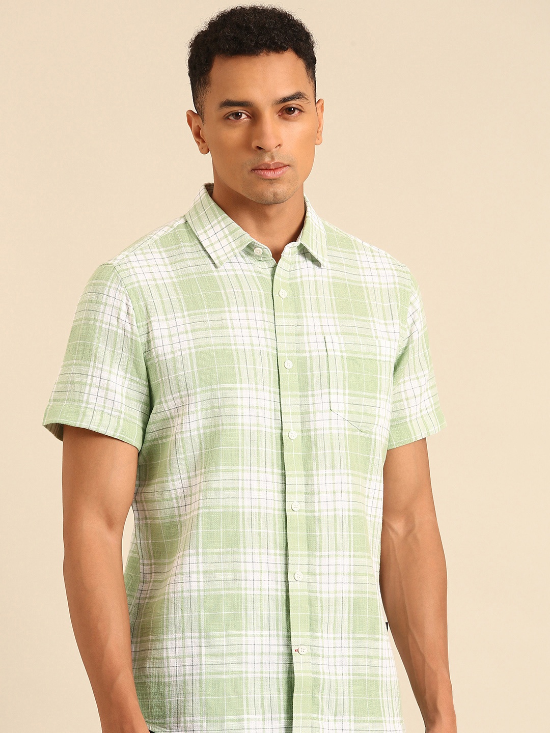 

Being Human Slim Fit Checked Pure Cotton Casual Shirt, Green