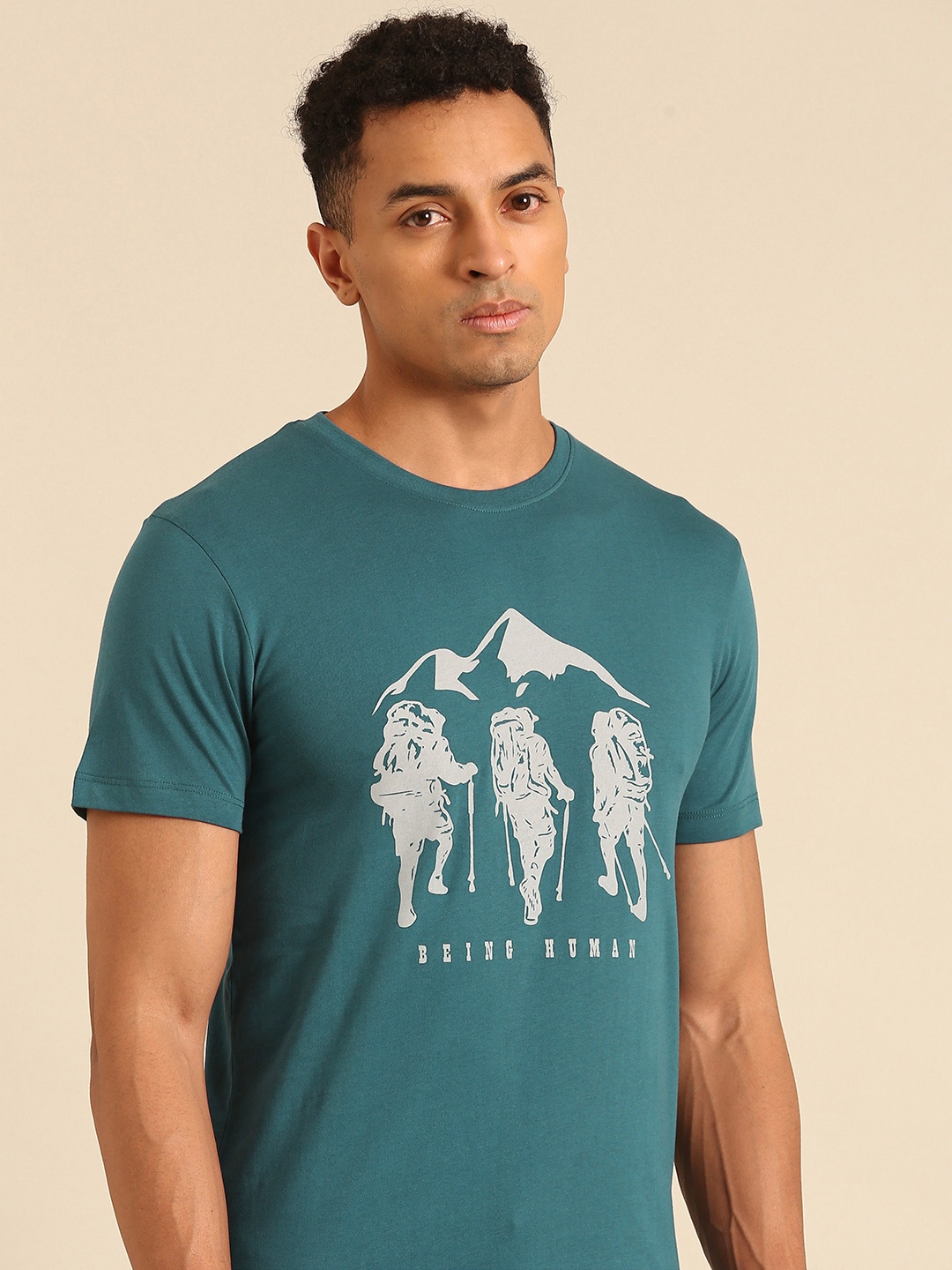 

Being Human Printed Pure Cotton T-shirt, Teal