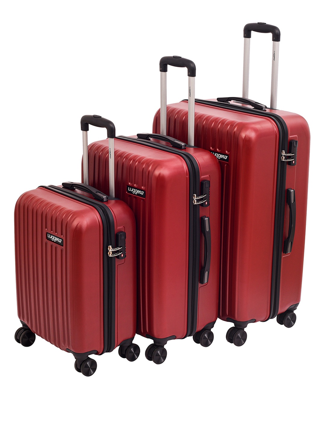 

Luggero Set Of 3 Textured Hard-Sided Trolley Bags, Red