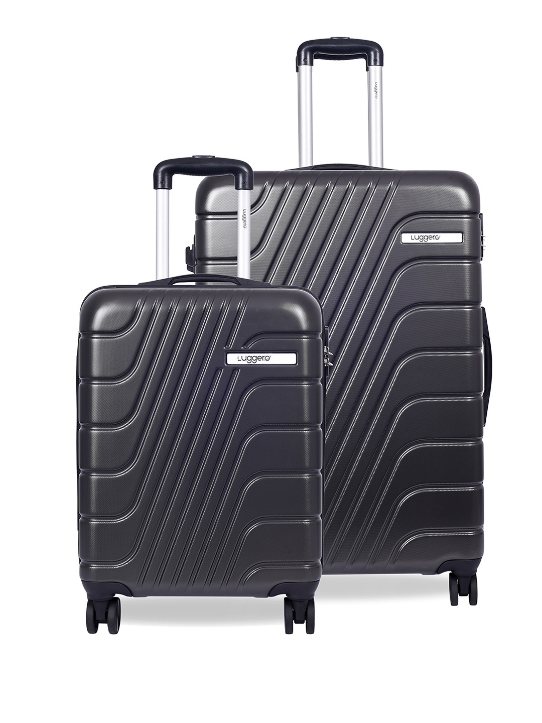 

Luggero Set Of 2 Textured Hard-Sided Trolley Bag Suitcase, Grey