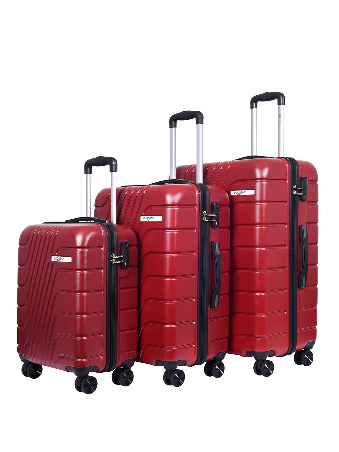 

Luggero Set Of 3 Textured Trolley Bags, Red