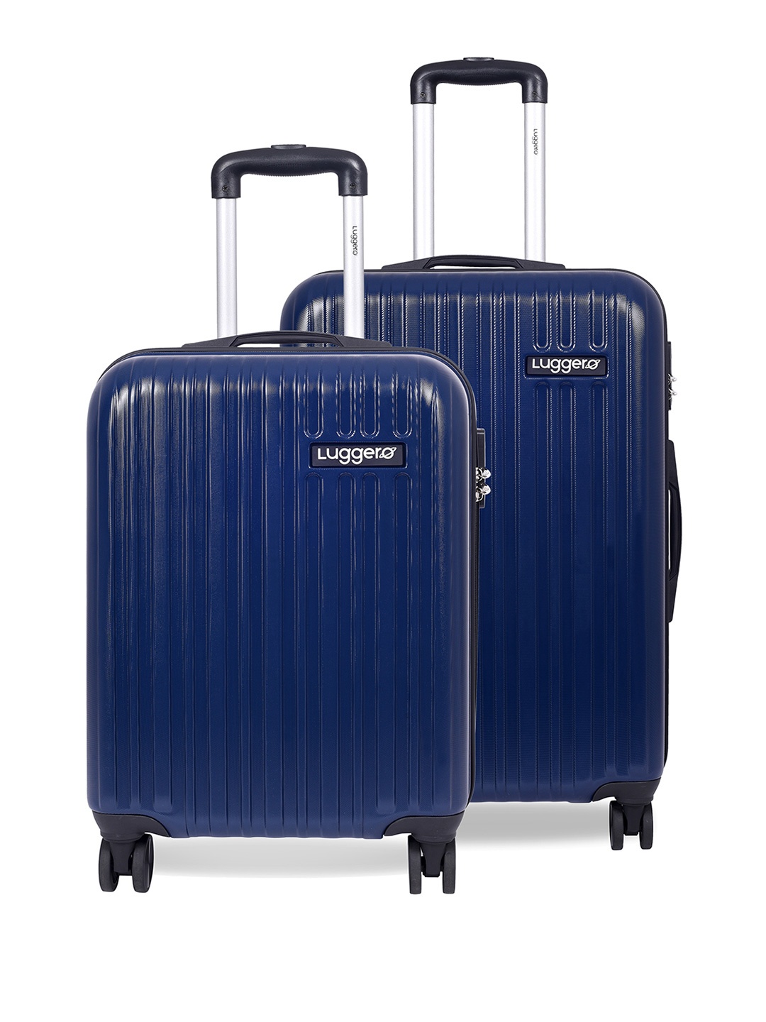 

Luggero Set Of 2 Textured Hard-Sided Large Trolley Bags, Navy blue