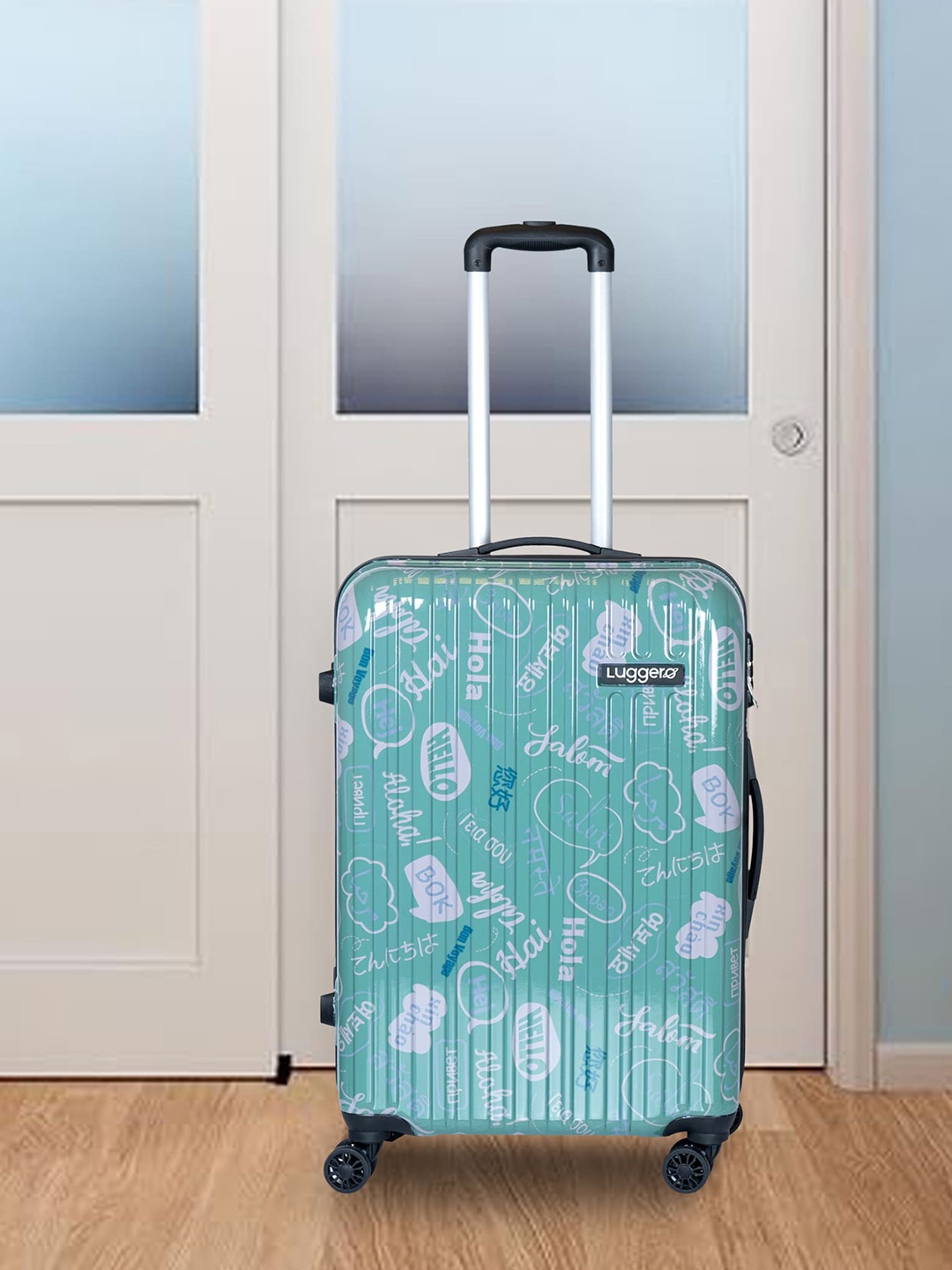 

Luggero Printed Hard-Sided Cabin Trolley Bag, Green