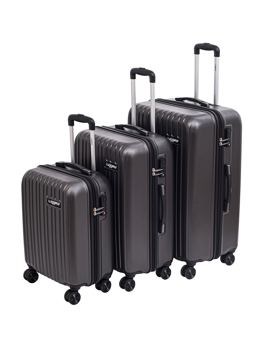 

Luggero Set Of 3 Textured Trolley Bags, Grey