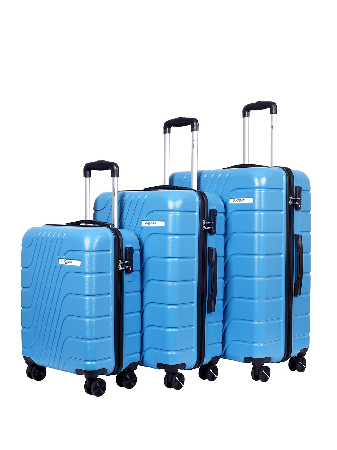 

Luggero Set Of 3 Textured Hard-Sided Trolley Bags Suitcase, Blue