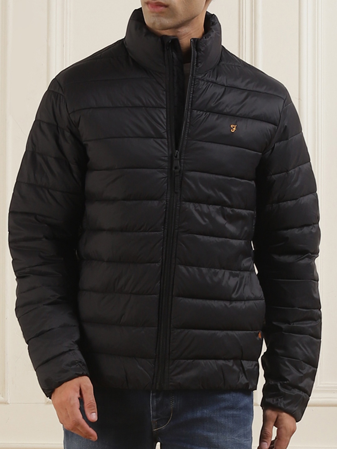 

Farah Men Mock Collar Quilted Jacket, Black