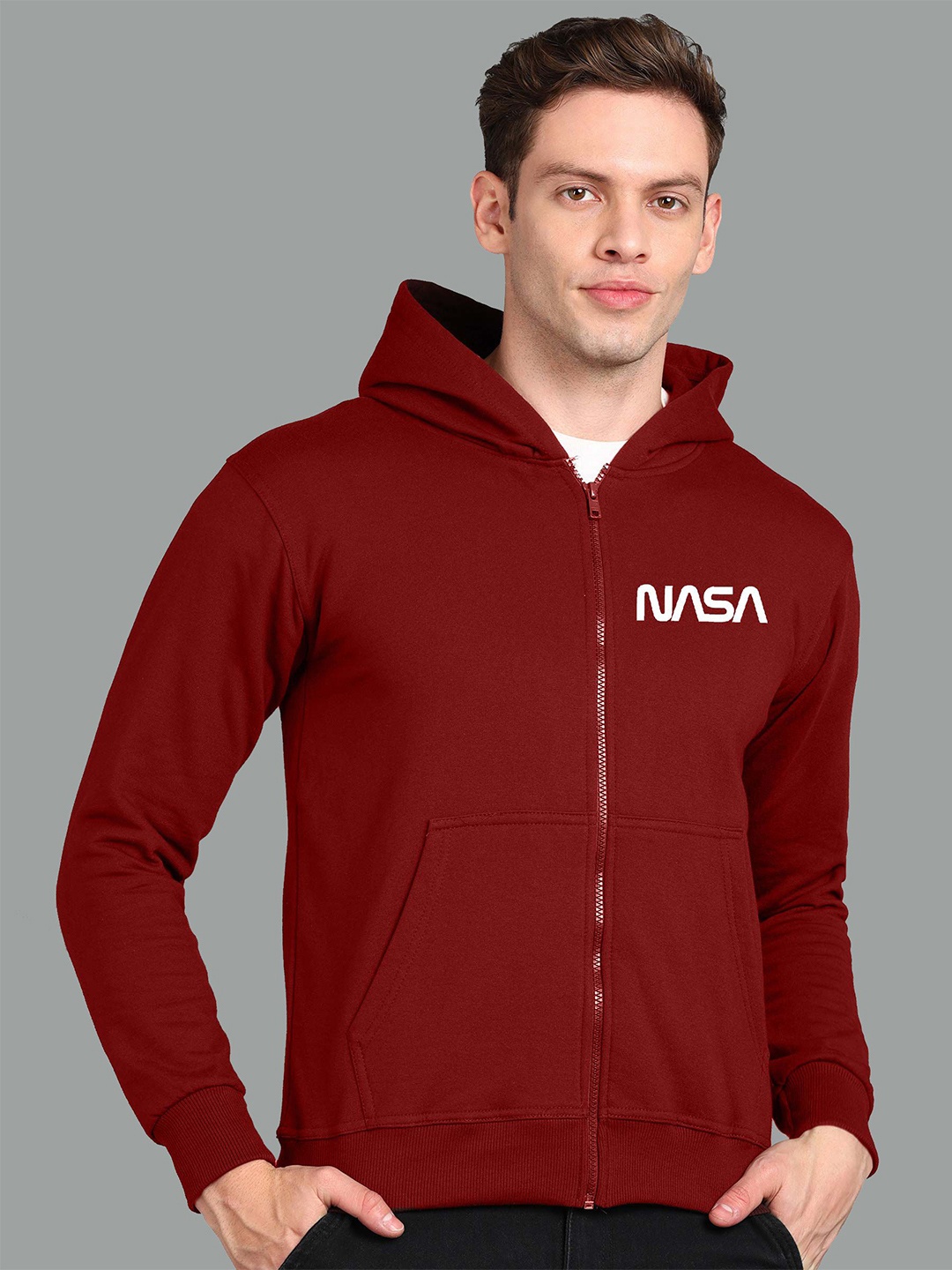 

FALTU.CO Men Typography Printed Hooded Ribbed Cotton Sweatshirt, Maroon