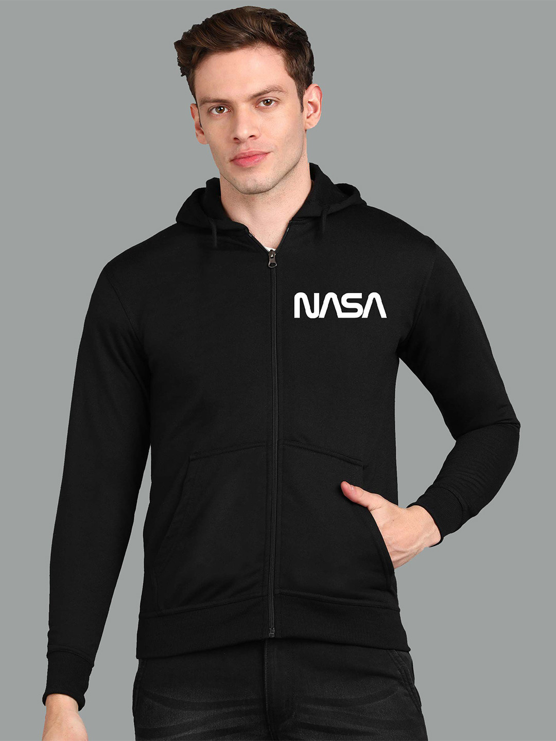 

FALTU.CO Men Typography Printed Hooded Ribbed Cotton Sweatshirt, Black