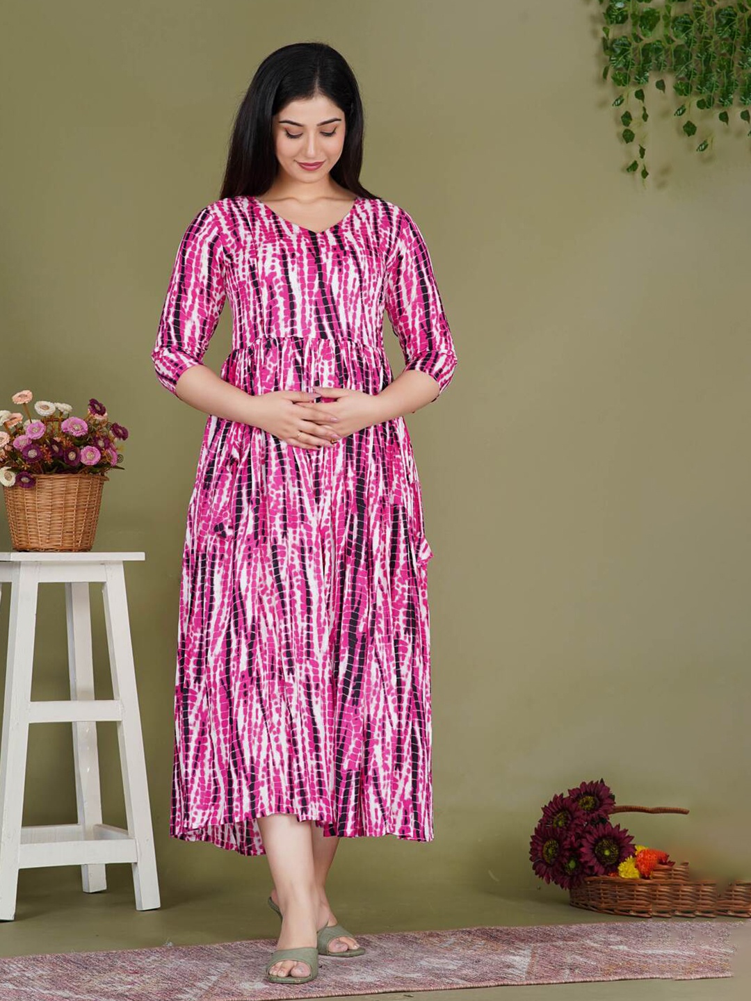 

Gujari Floral Print Maternity Fit & Flare Maxi Dress, Purple
