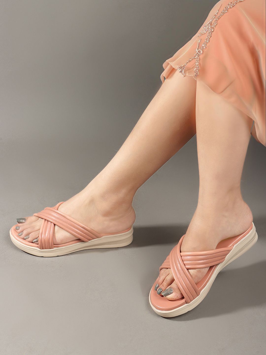 

Mast & Harbour Women Solid Open Toe Flats, Nude