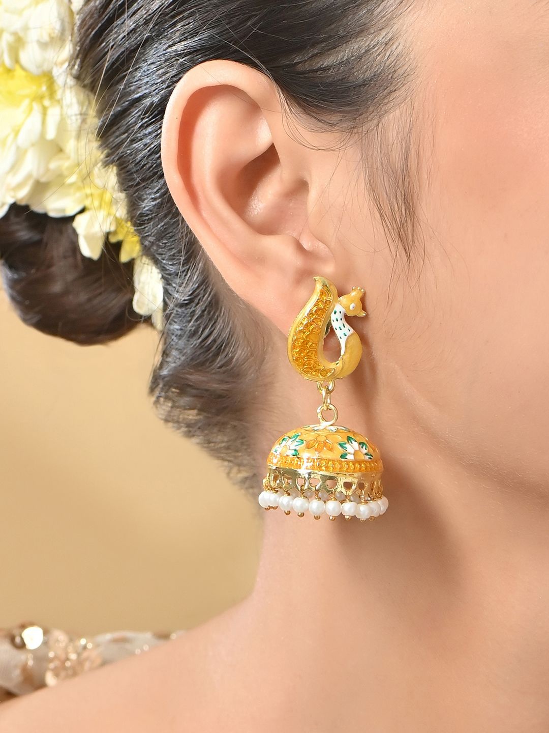 

Fida Gold Plated Pearls Meenakari Dome Shaped Jhumkas