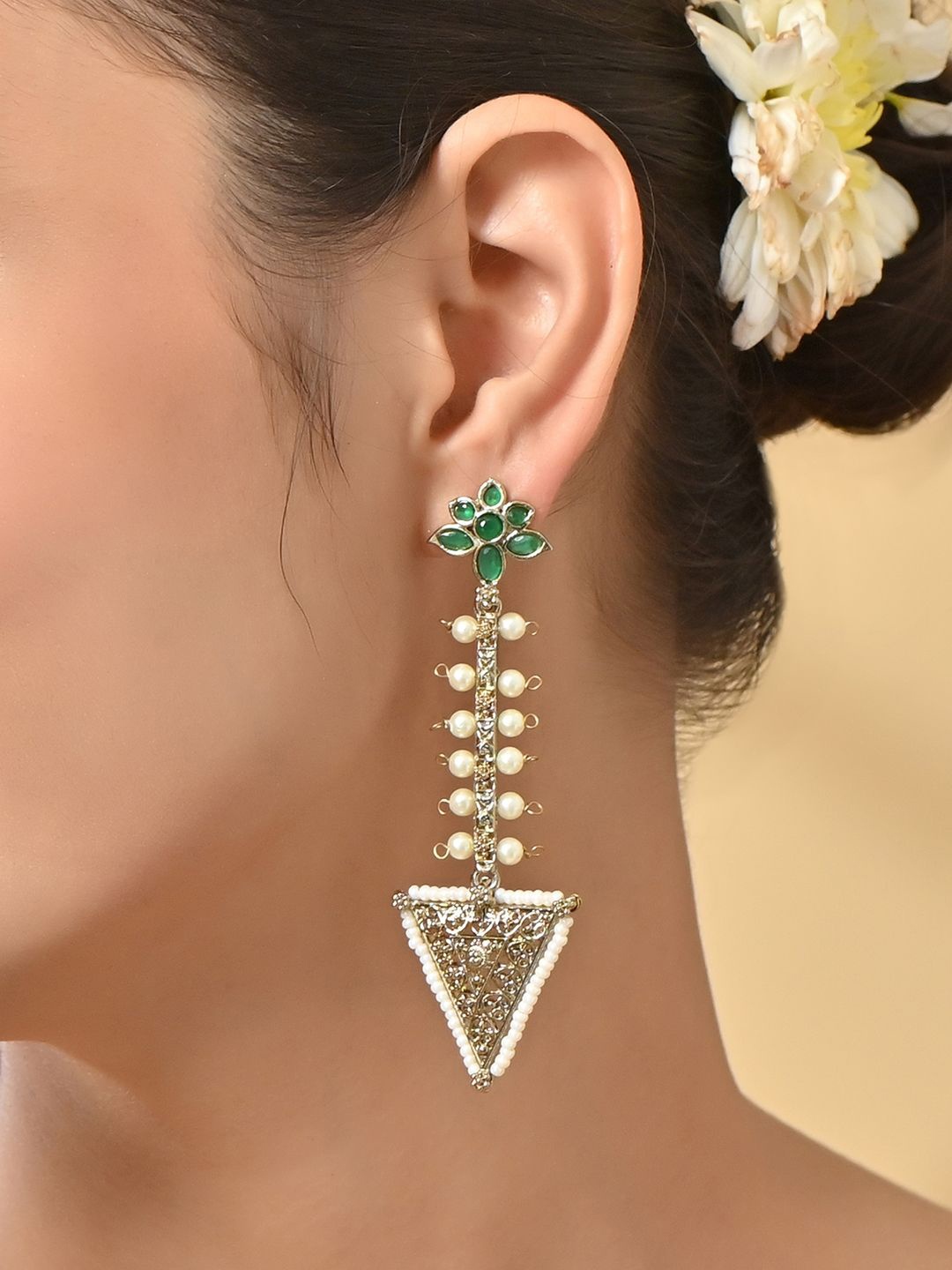 

Fida Gold-Plated Pearls Beaded Floral Drop Earrings, Green