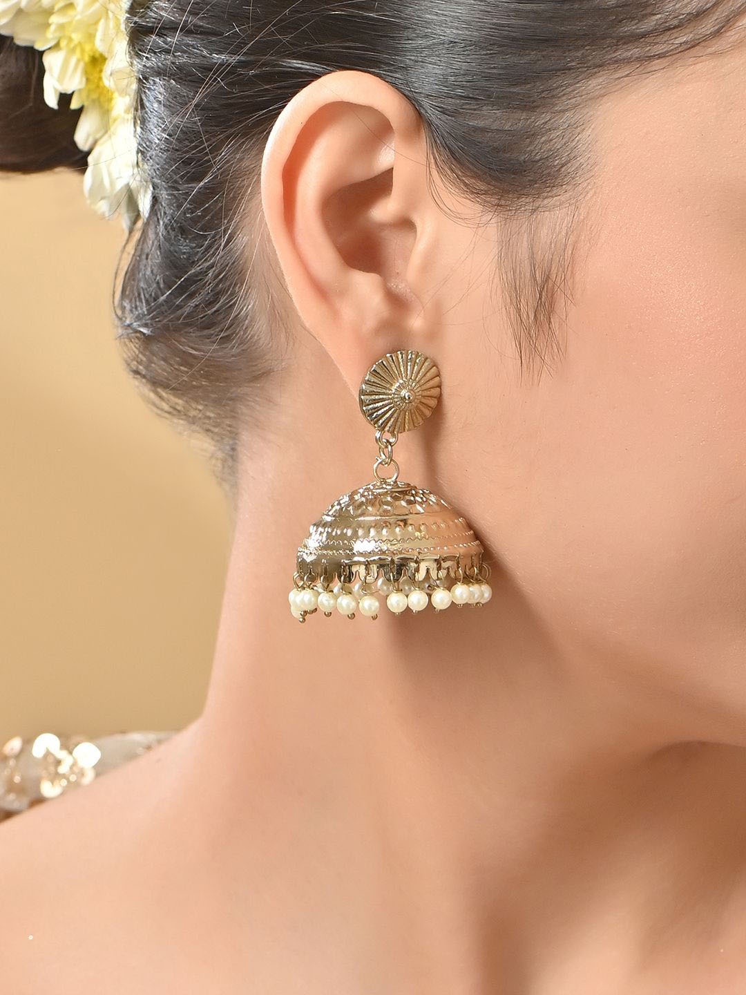 

Fida Gold-Plated Contemporary Jhumkas Earrings, White