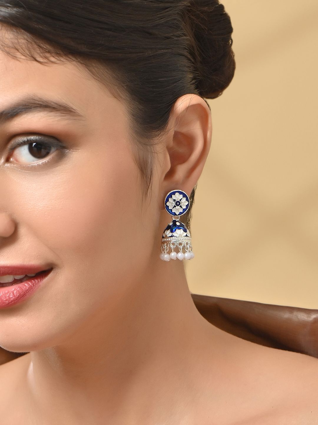 

Fida Silver-Plated Pearls Beaded Dome Shaped Jhumkas, Navy blue