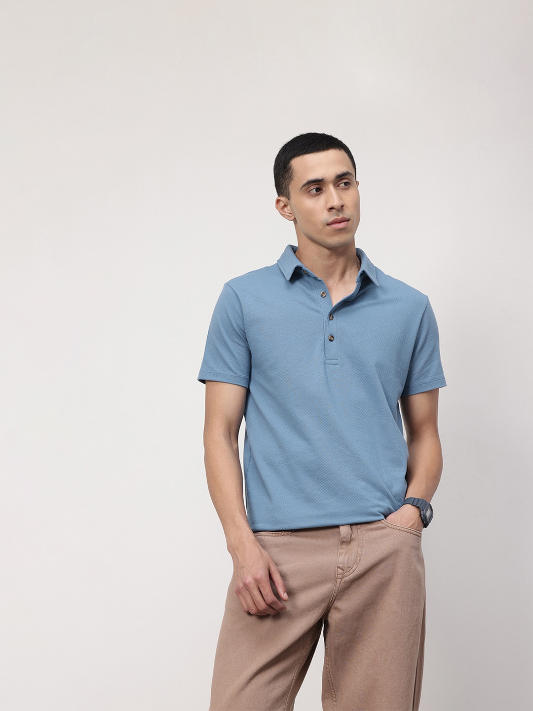 

ether 365 Essentials Cotton Textured Polo Collar T-shirt, Blue