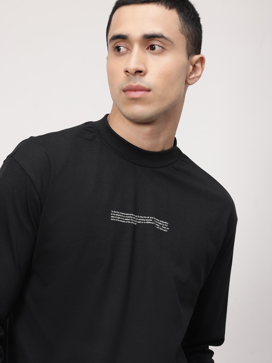 

ether Zen Cotton Printed Drop-Shoulder Sleeves Relaxed Fit T-shirt, Black