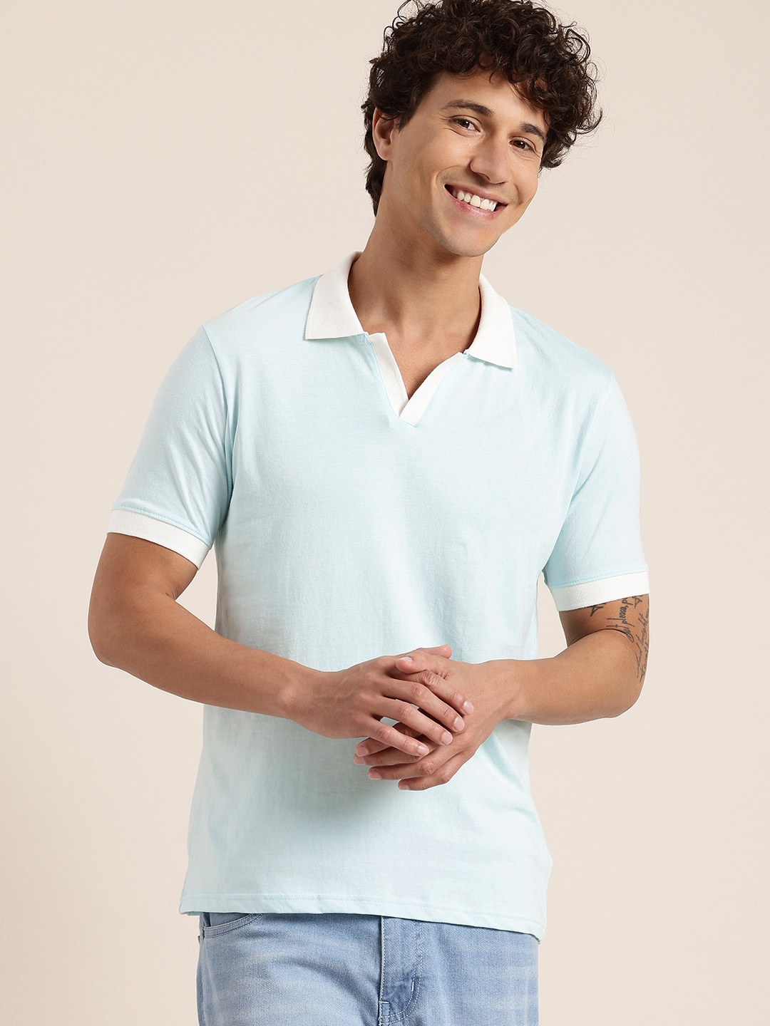 

HERE&NOW Pure Cotton Polo Collar T-shirt, Blue