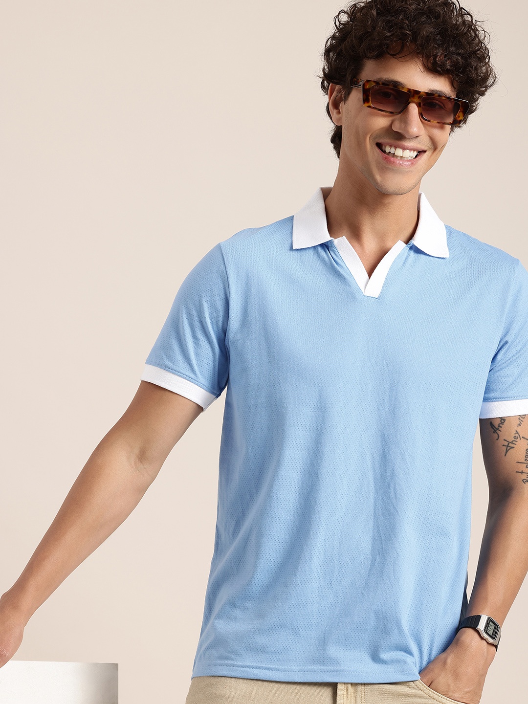 

HERE&NOW Self-Design Polo Collar T-shirt, Blue