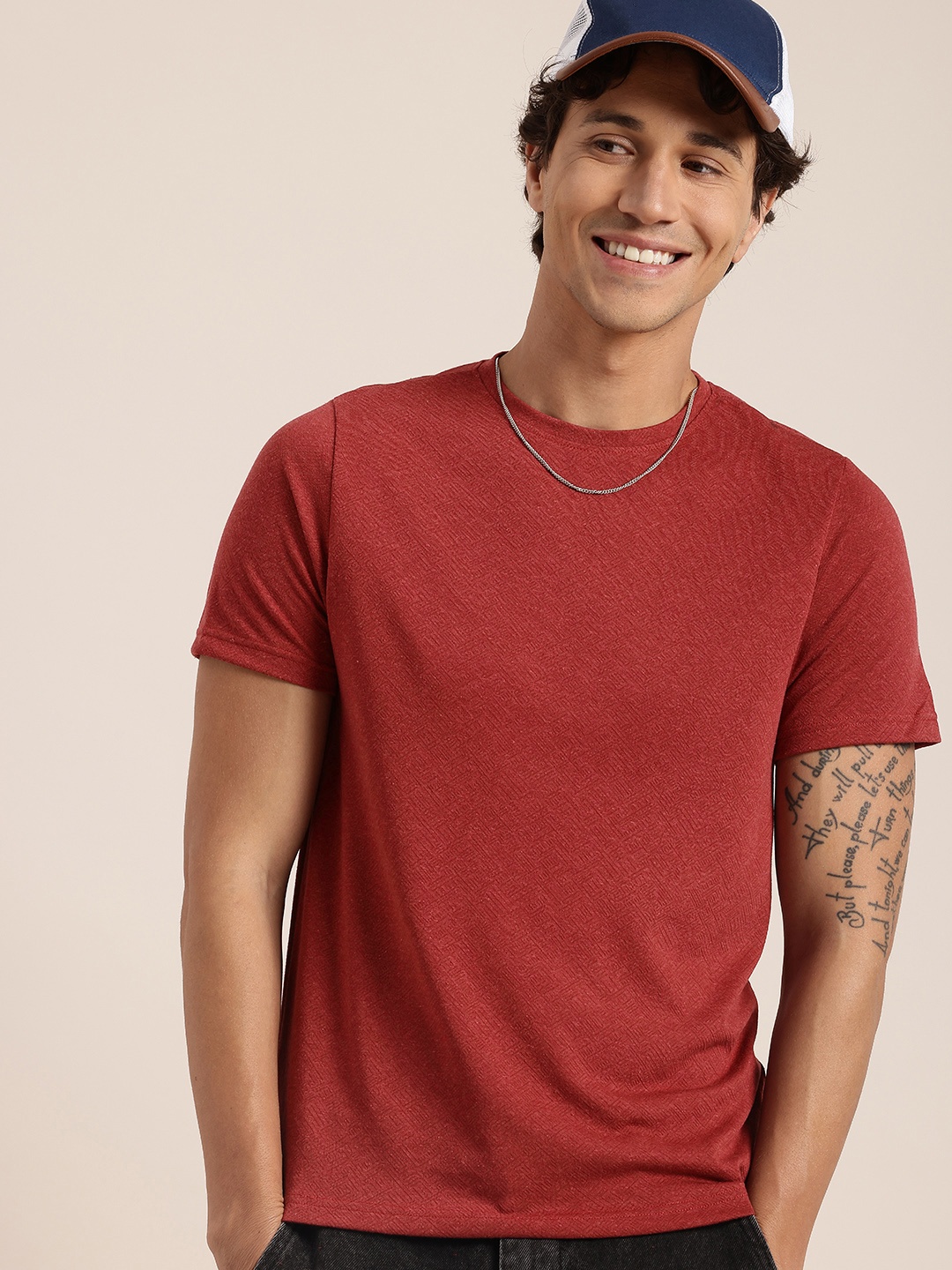 

HERE&NOW Self Design Regular Fit T-shirt, Rust