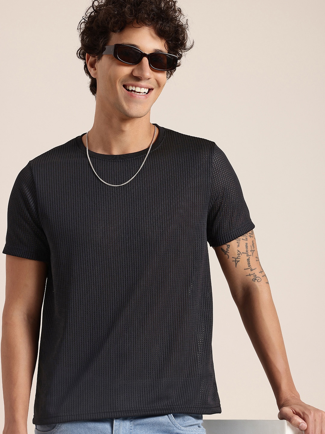 

HERE&NOW Self-Design Knitted T-shirt, Black