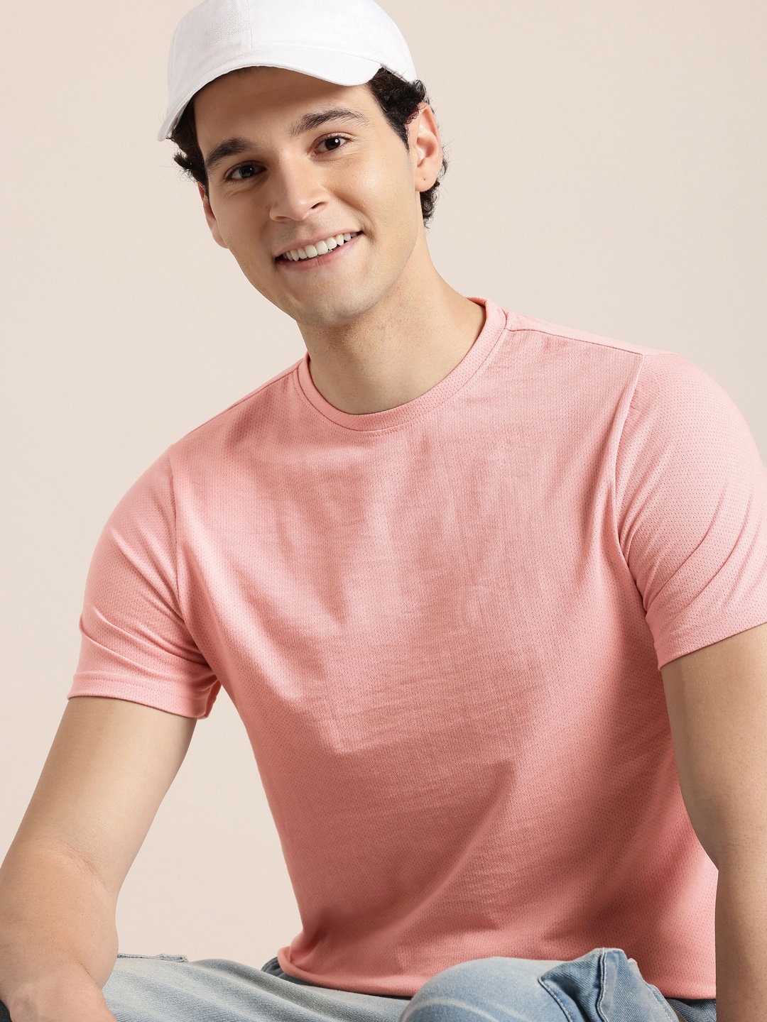 

HERE&NOW Self Design Regular Fit T-shirt, Pink