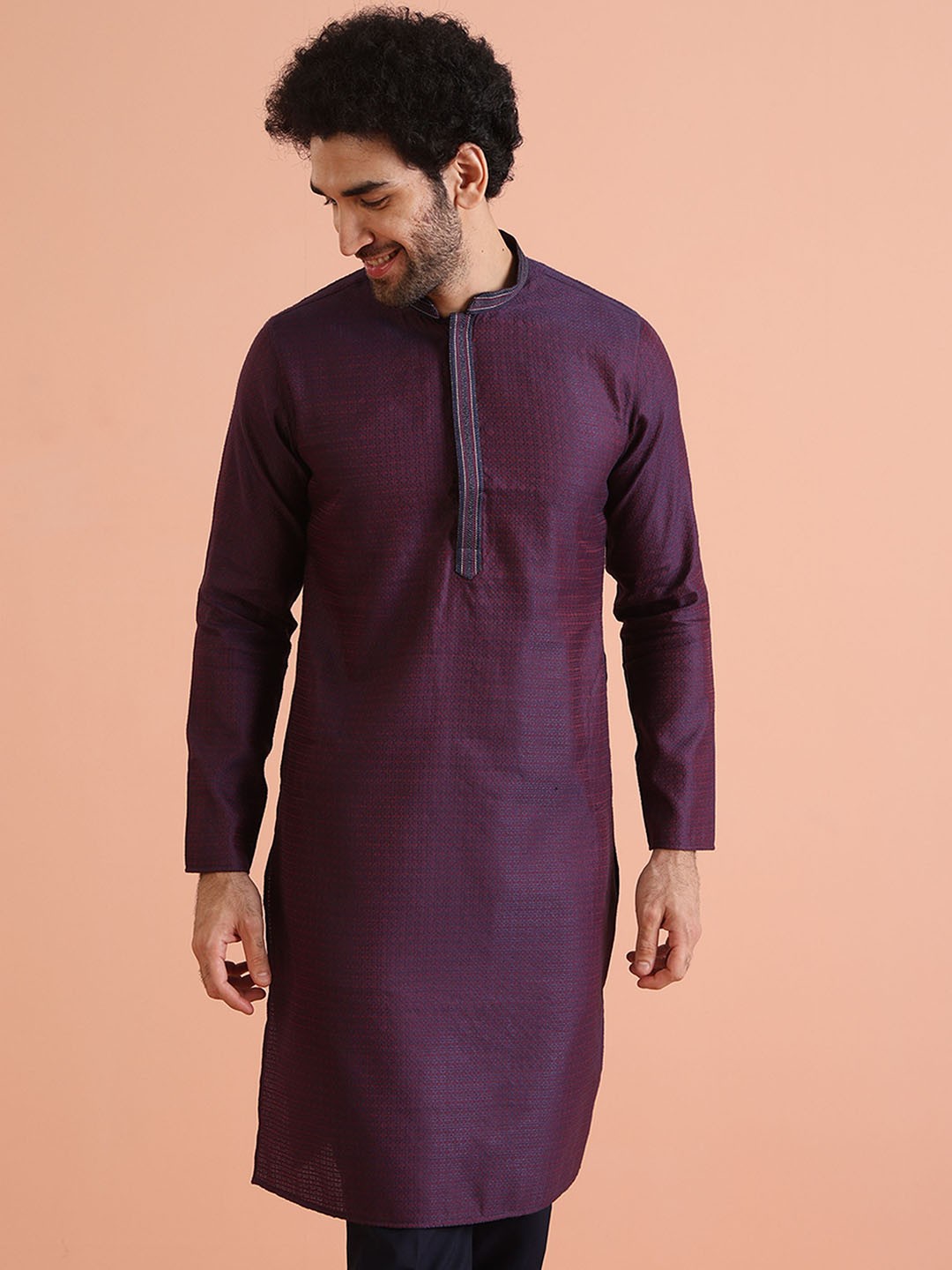 

KISAH Men Jacquard Regular Fit Ethnic Motifs Kurta, Blue