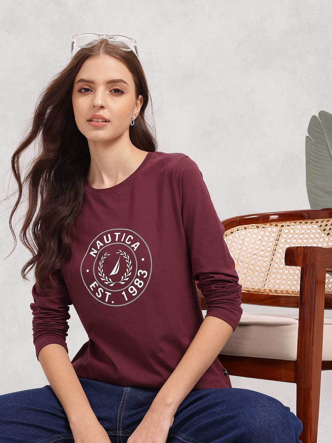 

Nautica Brand Logo Printed Regular Fit T-shirt, Maroon
