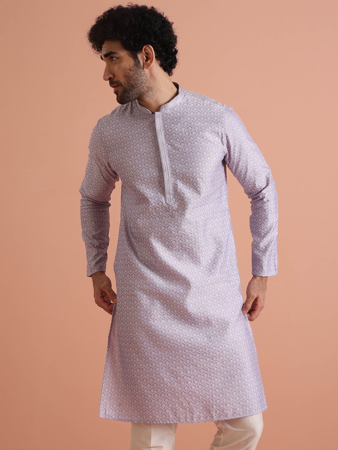 

KISAH Men Woven Design Regular Fit Ethnic Motifs Kurta, Lavender