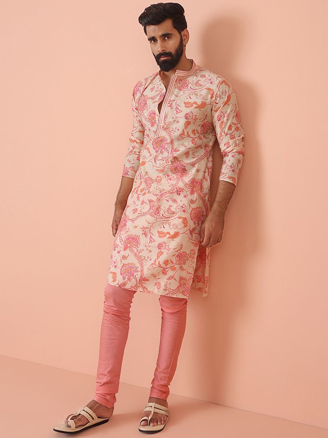 

KISAH Men Floral Regular Fit Floral Kurta, Cream
