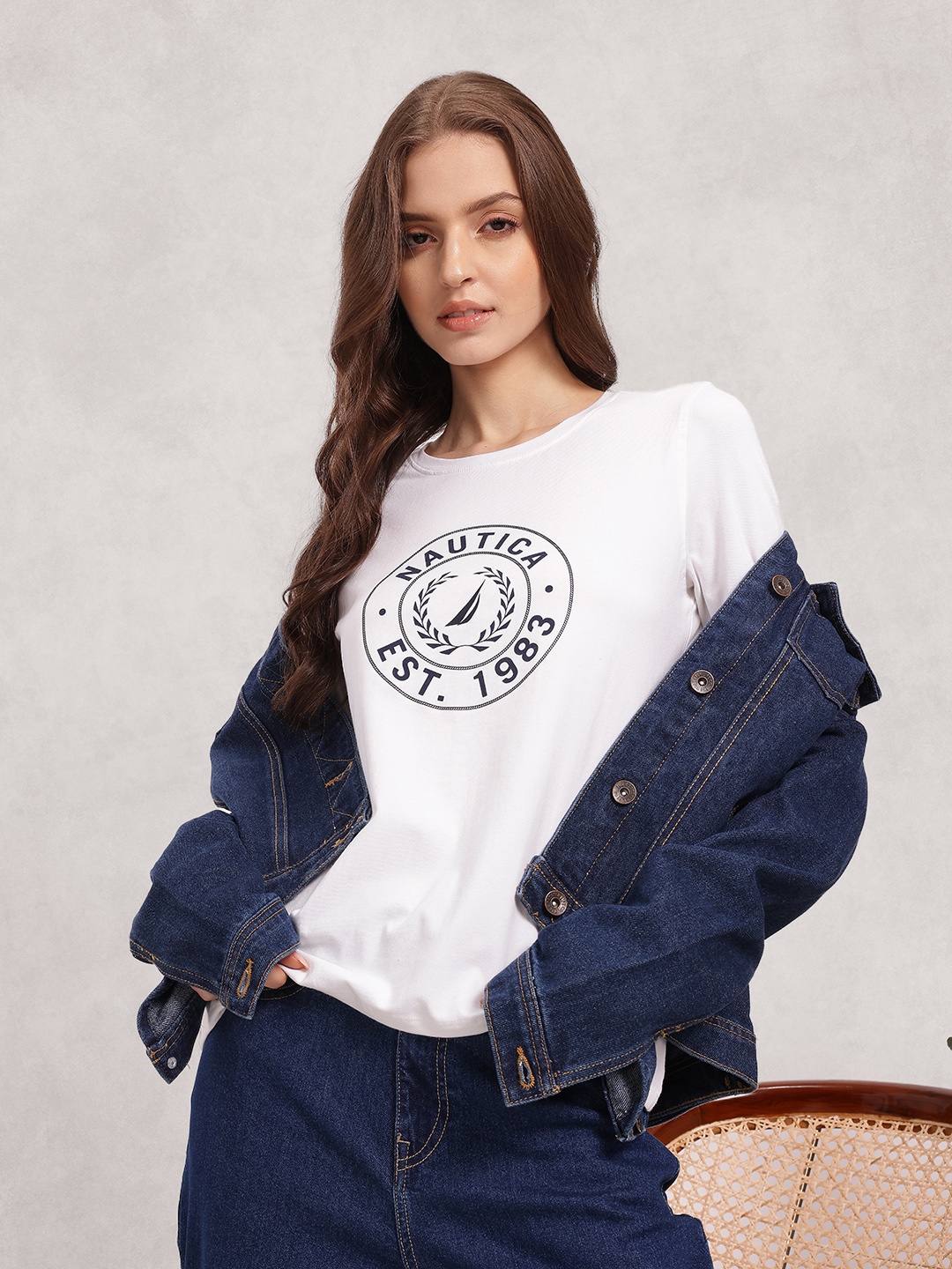 Nautica Brand Logo Printed Regular Fit T-shirt, White