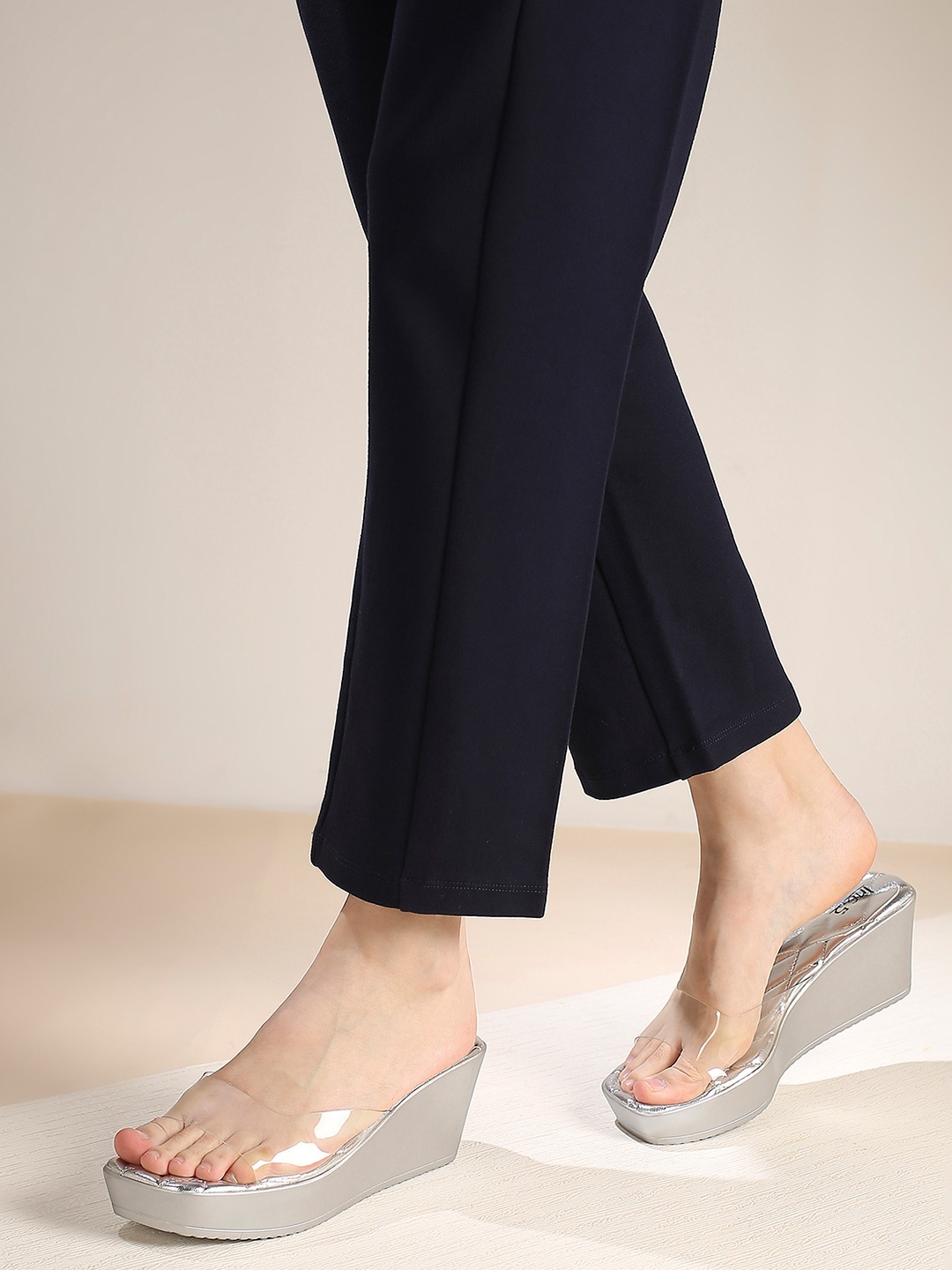

Inc 5 Embellished Transparent Square Toe Wedges Mules, Silver