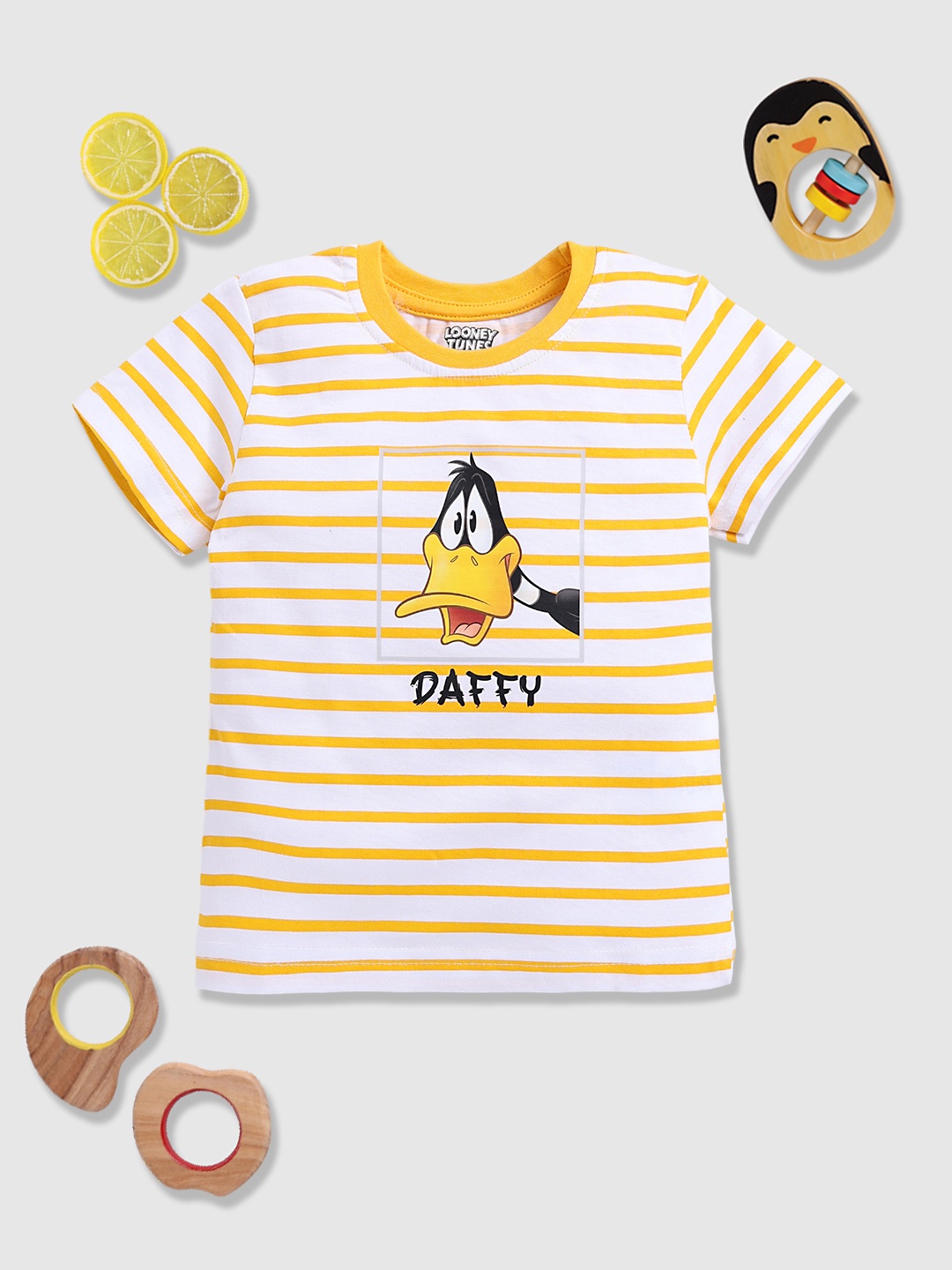 

YK X Minute Mirth Infant Boys Looney Tunes Striped Pure Cotton T-shirt, Yellow