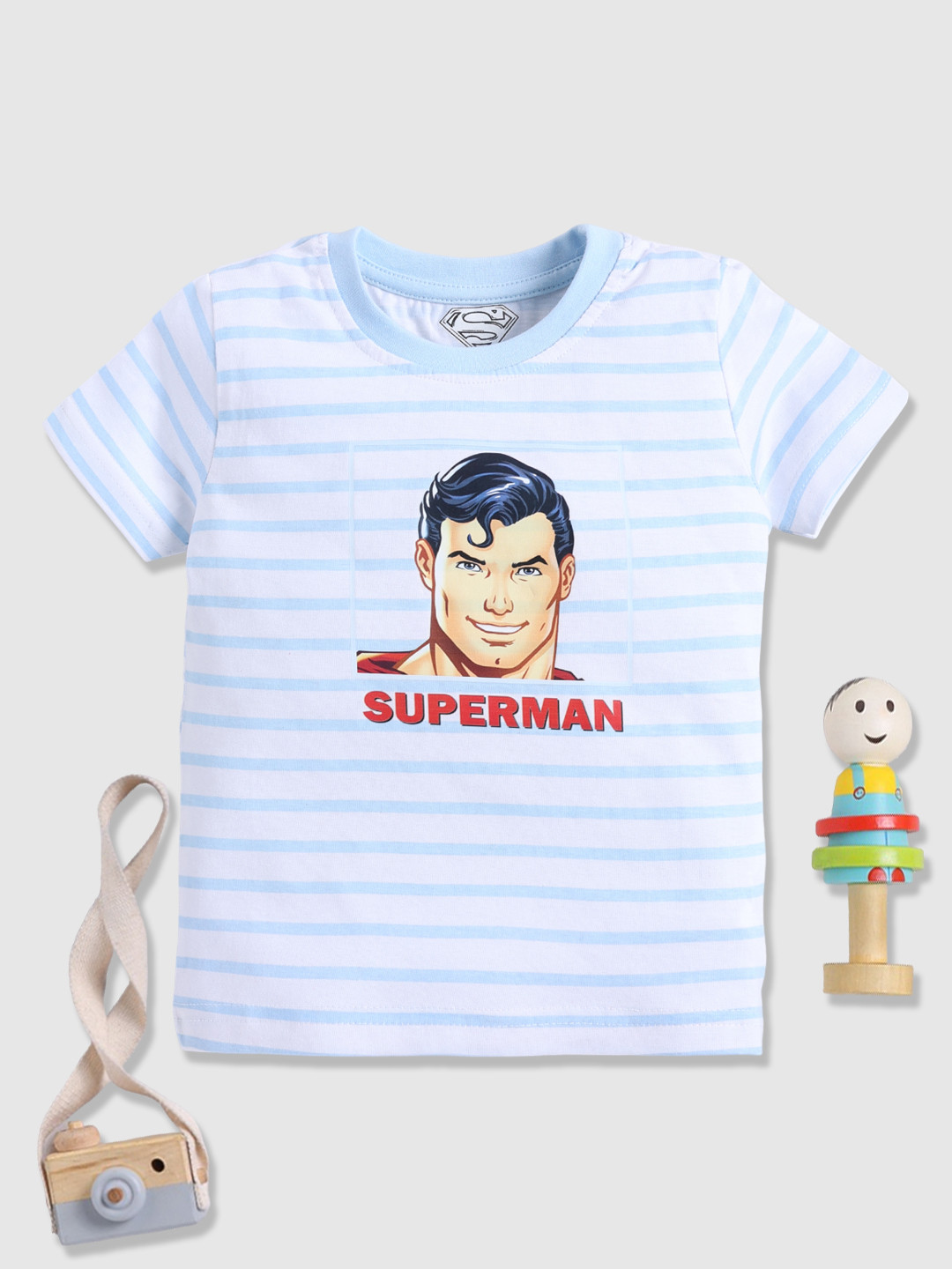 

YK X Minute Mirth Boys Superman Striped Pure Cotton T-shirt, Blue