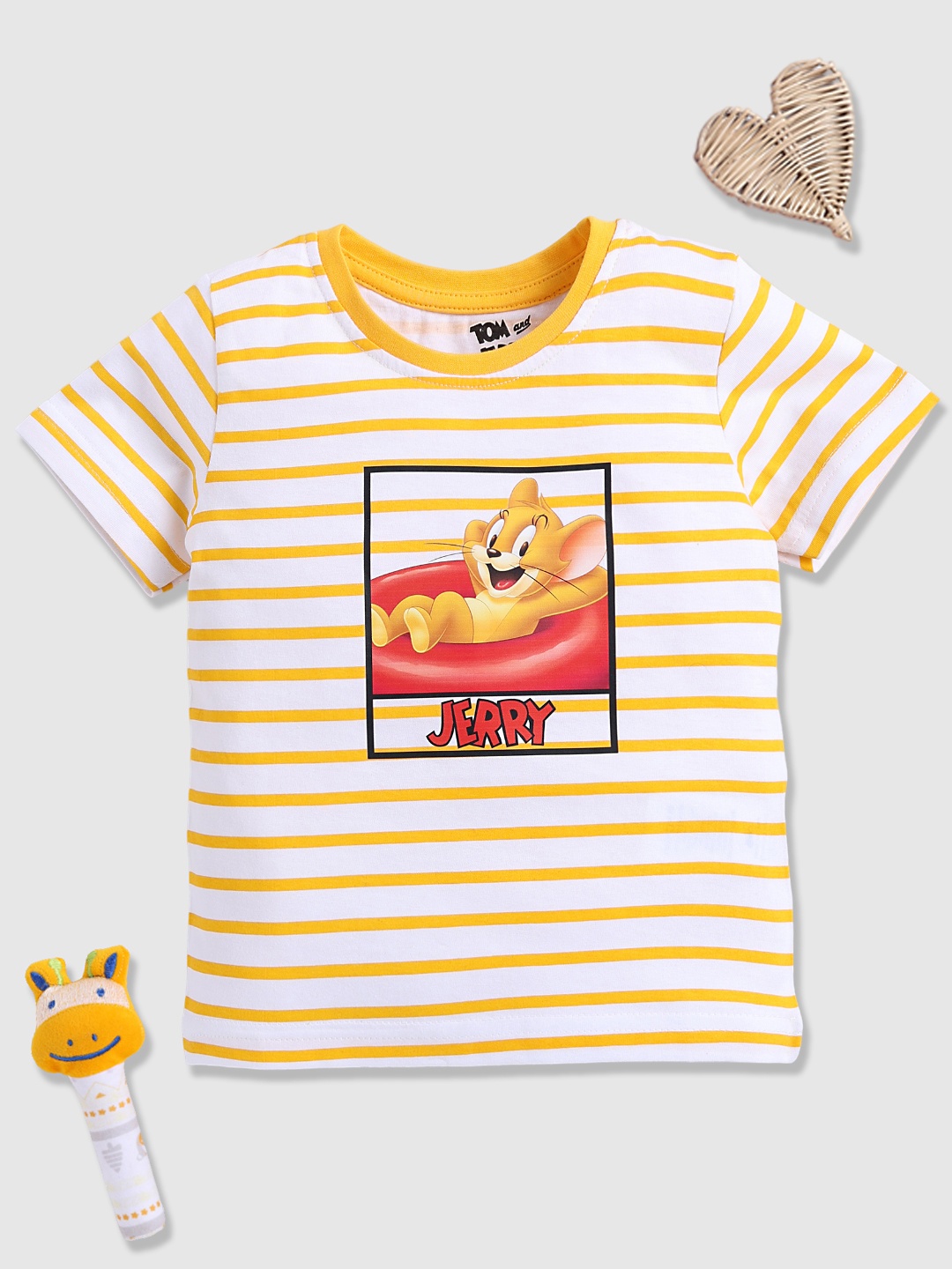 

YK X Minute Mirth Infant Boys Jerry Striped Pure Cotton T-shirt, White