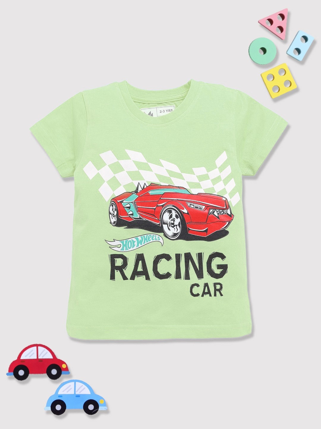 

YK X Minute Mirth Boys Hot Wheels Printed Pure Cotton T-shirt, Green
