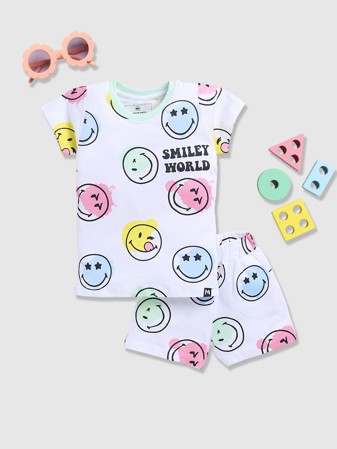 

YK X Minute Mirth Girls Printed T-shirt with Shorts, White