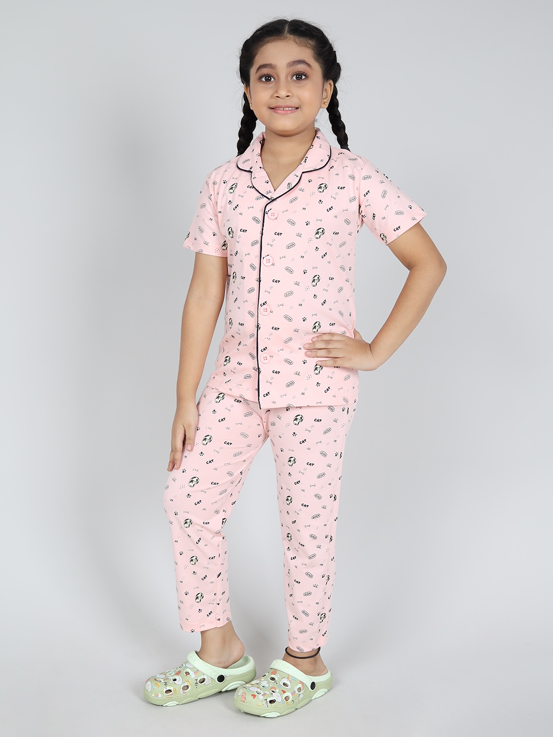 

Here&Now X Denikid Girls Cotton Printed Shirt with Trousers, Pink