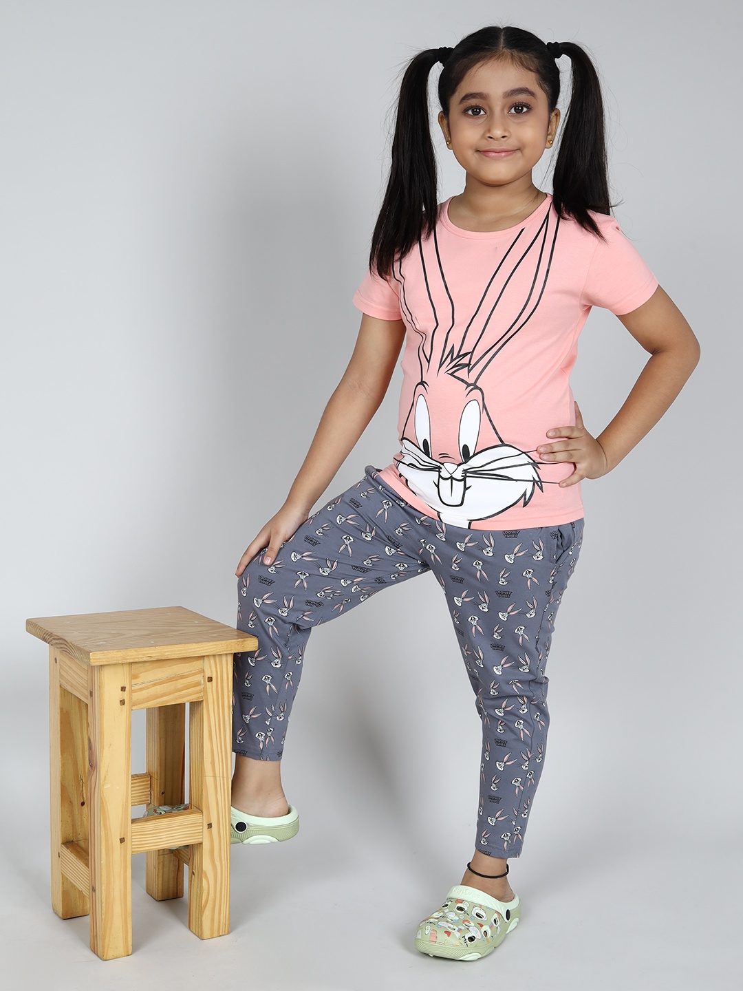 

Here&Now X Denikid Girls Pure Cotton Printed T-shirt with Trousers, Peach