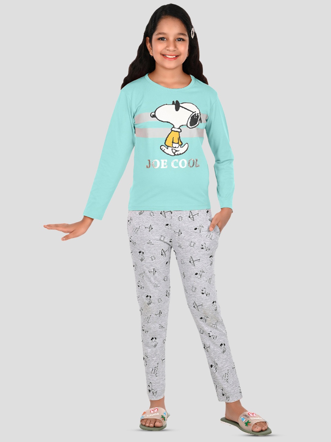 

Here&Now X Denikid Girls Pure Cotton Printed T-shirt with Trousers, Sea green