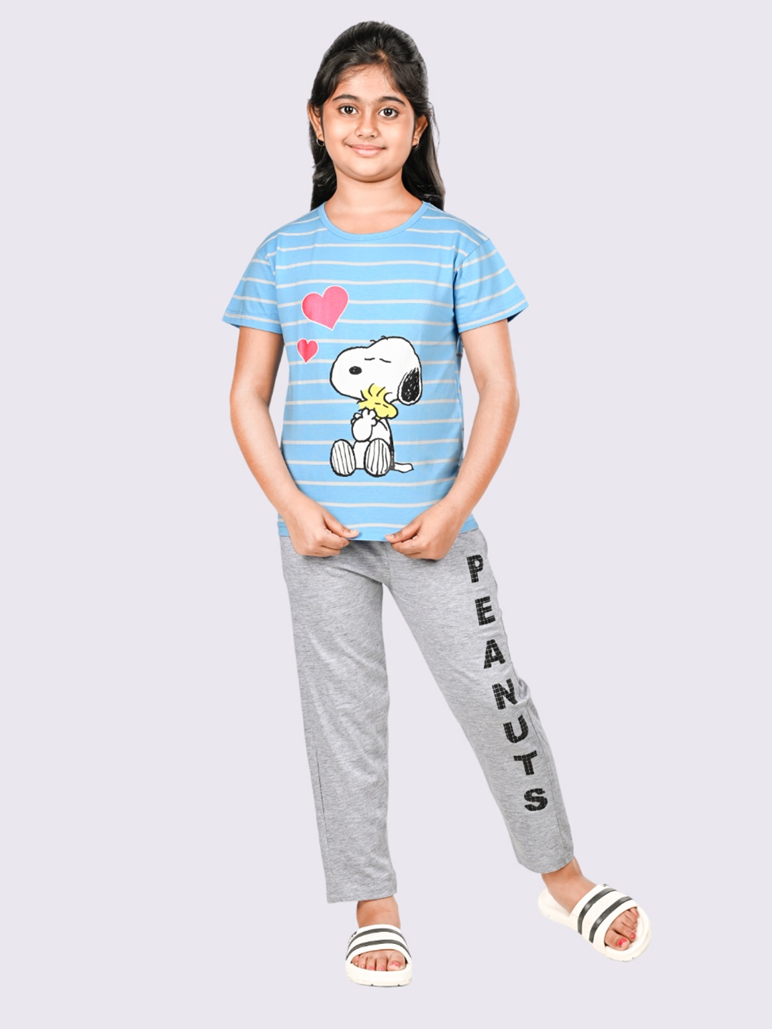 

Here&Now X Denikid Girls Pure Cotton Printed T-shirt with Trousers, Blue