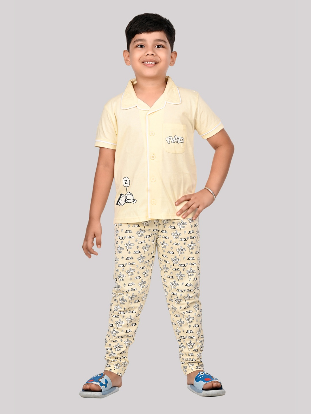 

Here&Now X Denikid Boys Cotton Printed T-shirt with Leggings, Yellow