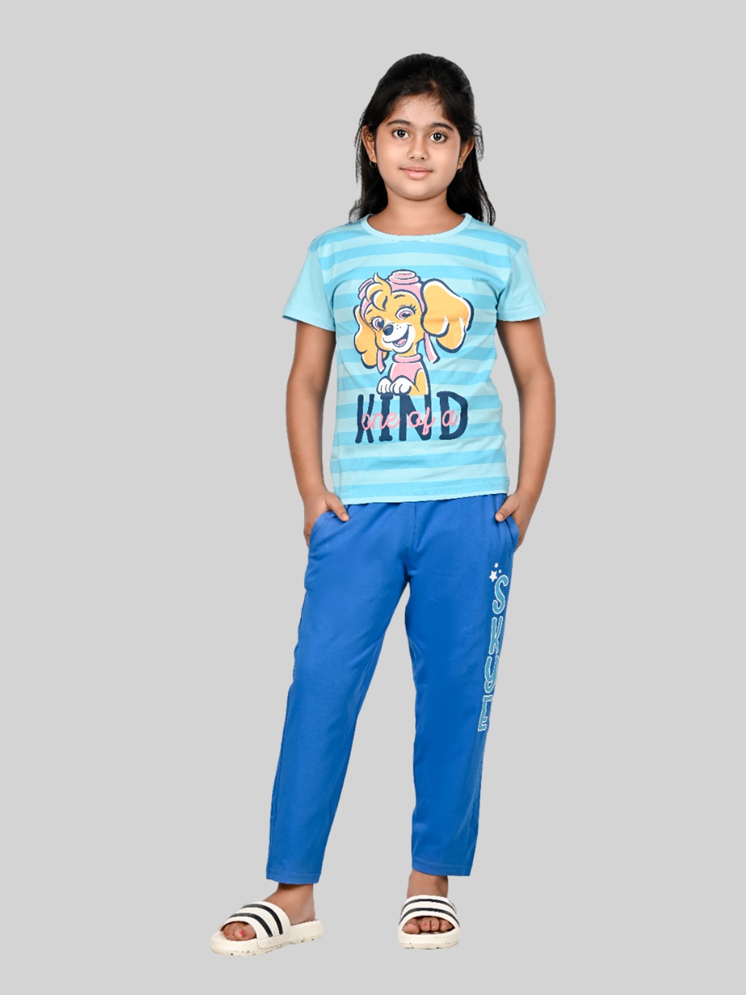 

Here&Now X Denikid Girls Paw Patrol Printed Pure Cotton T-shirt with Trousers, Blue