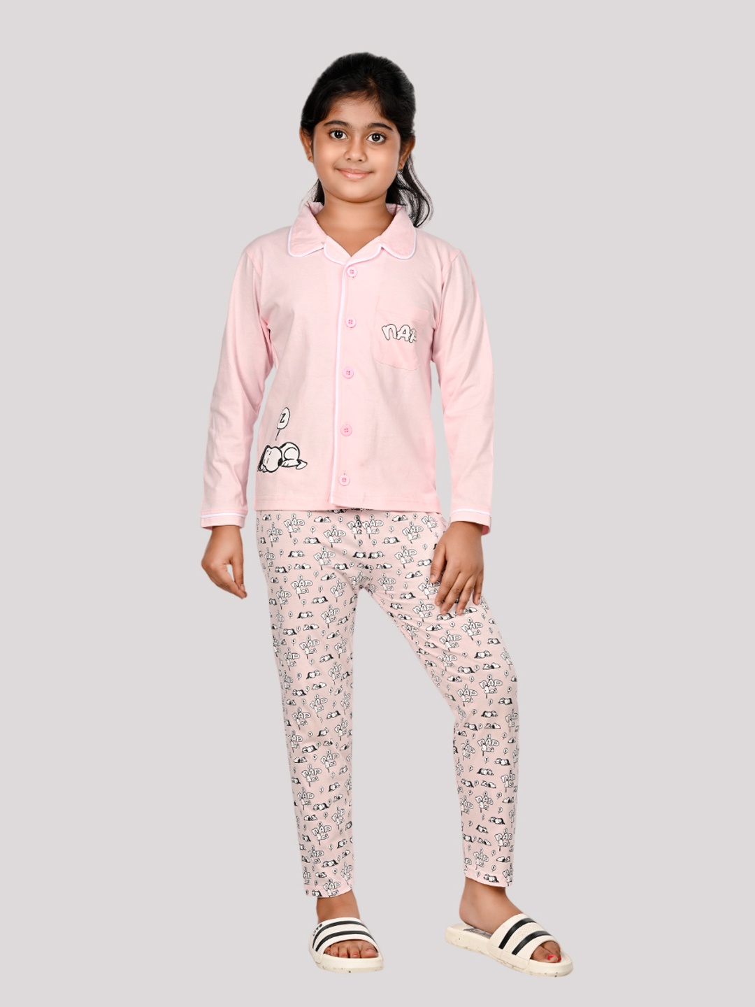 

Here&Now X Denikid Girls Peanuts Printed Pure Cotton Shirt with Leggings, Pink