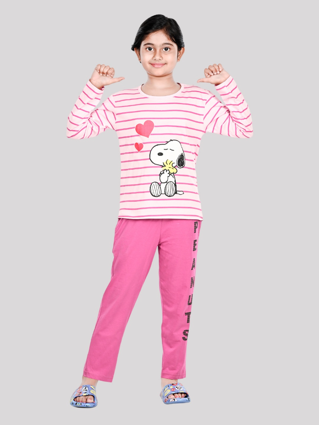 

Here&Now X Denikid Girls Peanuts Printed Pure Cotton Shirt with Trousers, Pink