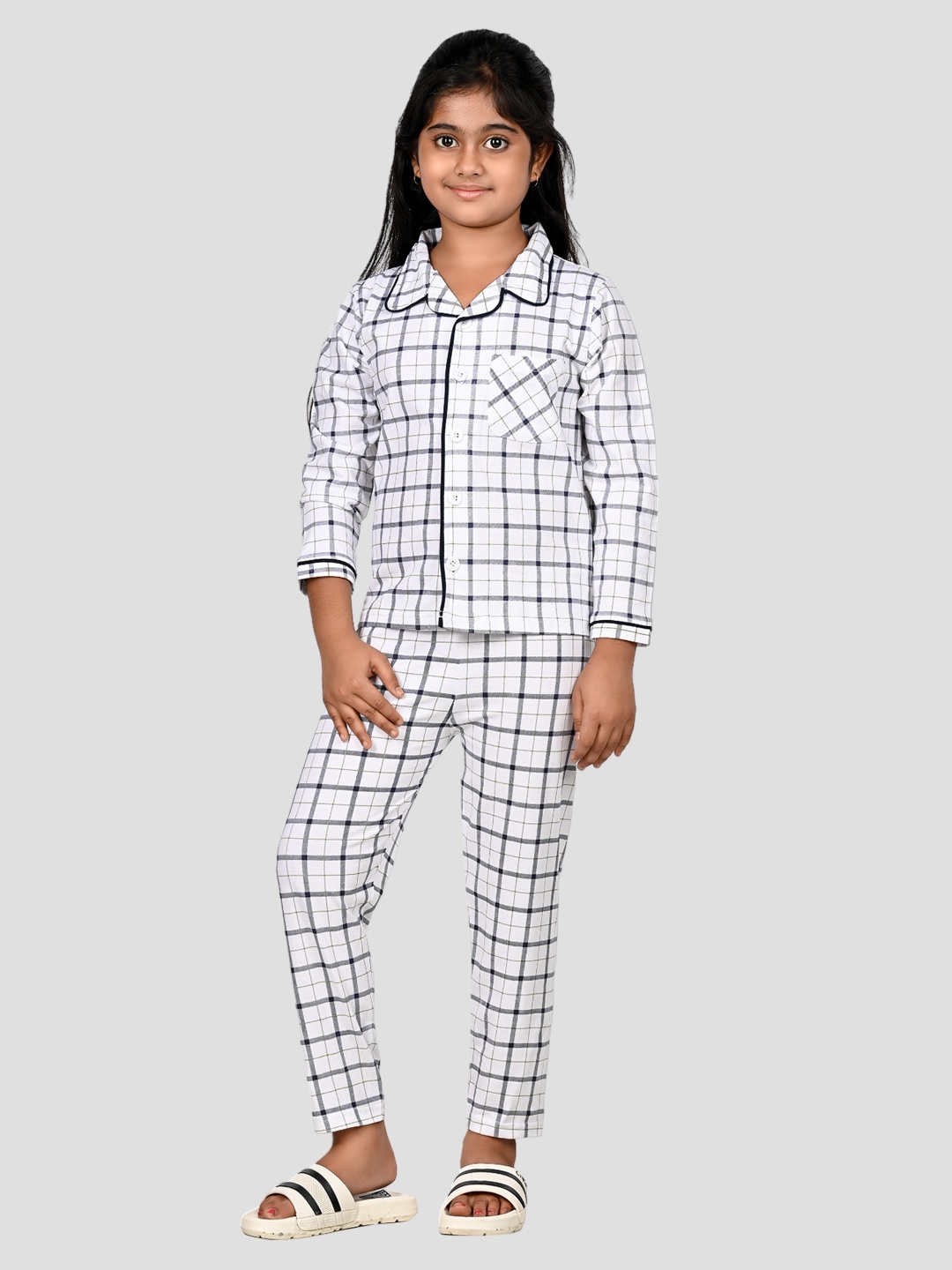 

Here&Now X Denikid Girls Checked Pure Cotton Shirt with Trousers, White