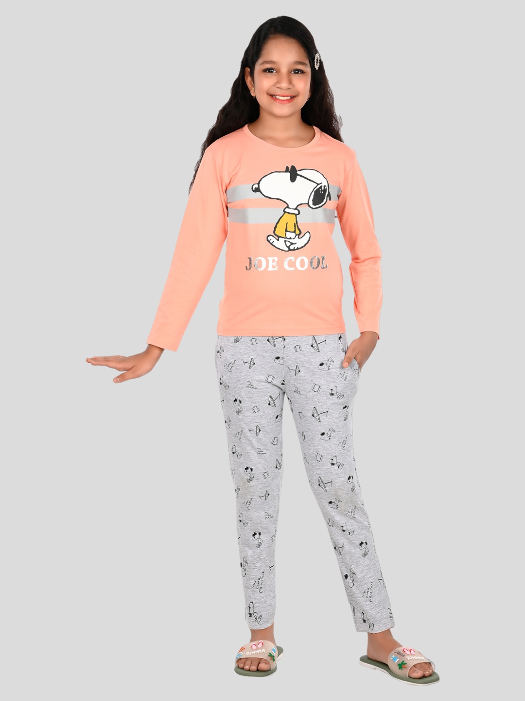 

Here&Now X Denikid Girls Peanuts Printed Pure Cotton T-shirt with Leggings, Peach