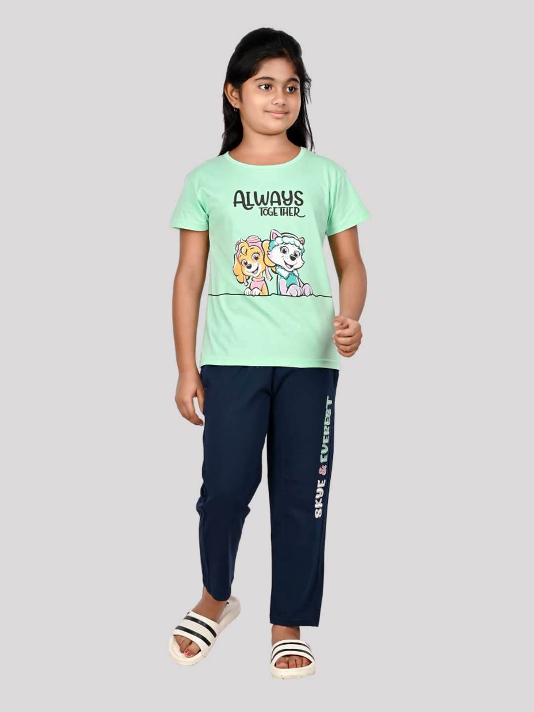 

Here&Now X Denikid Girls Paw Patrol Printed Pure Cotton T-shirt with Trousers, Green