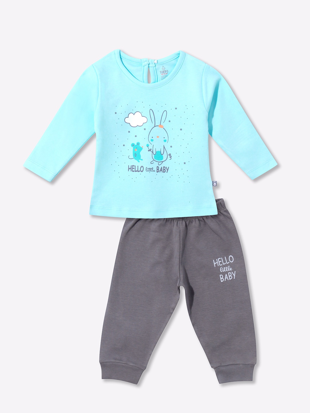 

YK X Tinyo Infant Girls Pure Cotton Printed T-shirt & Joggers, Blue